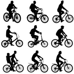 Fototapeta na wymiar Set silhouette of a cyclist male and female. vector illustratio