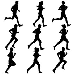 Set of silhouettes. Runners on sprint, men. vector illustration.