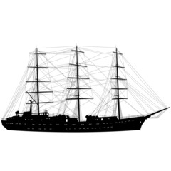 Ship sailing boat silhouette isolated on white background. Vecto