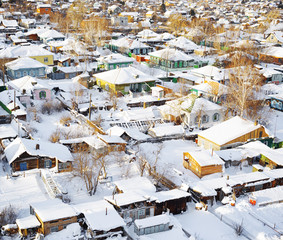Aerial view of houses at winter season