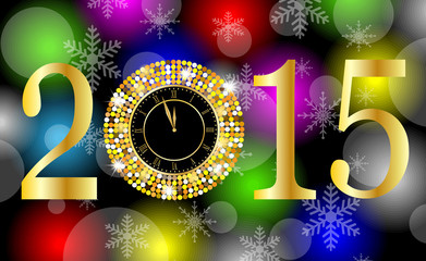 clock and numbers 2015 year on a bright background with gold spa