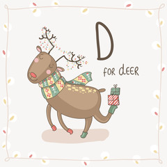 Cute vector alphabet Christmas. Letter D - Deer - 74271533