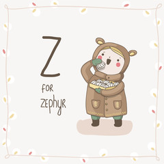 Cute vector Alphabet Christmas. Letter Z - Zephyr