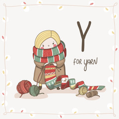 Cute vector Alphabet Christmas. Letter Y - Yarn - 74272105