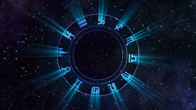 Animation of the zodiac wheel gyrating in the space