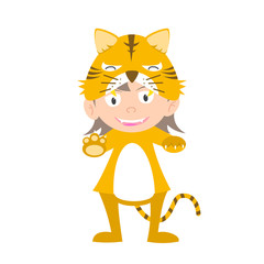 illustration of baby in a tiger fancy dress costume vector