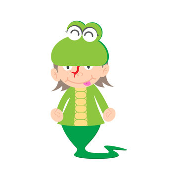 illustration of baby in a snake fancy dress costume vector