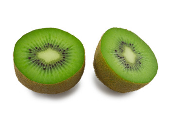 two slices of kiwi isolated on white background
