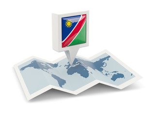 Square pin with flag of namibia on the map