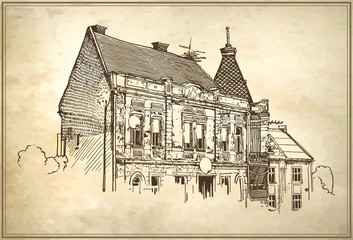 sketch vector illustration of Uzhgorod cityscape