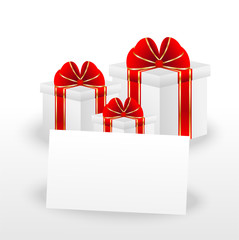 gift boxes and sheet of paper with a mestome for text
