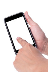 hands are holding on Smart Phone on white background