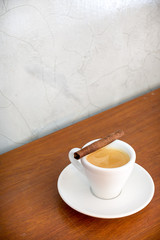 coffee on a wooden table in coffee shop