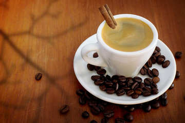 coffee on a wooden table in coffee shop