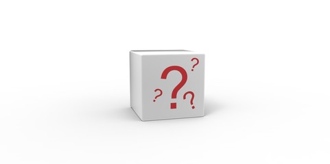 3D white cube with red question mark