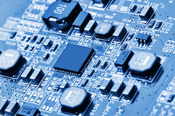 Electronic circuit board close up.