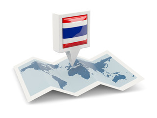Square pin with flag of thailand on the map