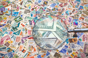 Hobby concept: sale of rare postage stamps