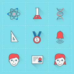 Education icons. Vector icon set in flat design style
