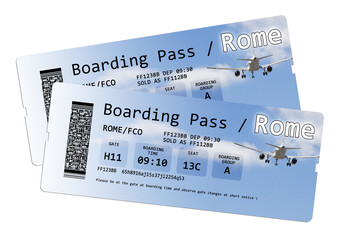 Naklejka premium Airline boarding pass tickets to Rome isolated on white