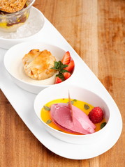 Fine dining, strudel with ice cream and berries dessert
