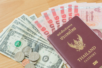 dollar baht bills and coins thai passport