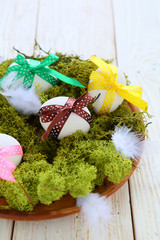 Easter eggs on moss