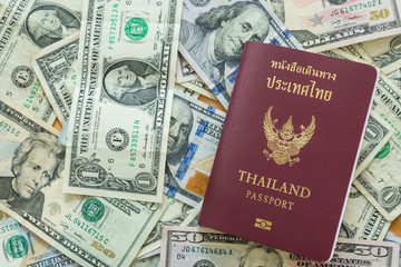 US dollar bills background passport