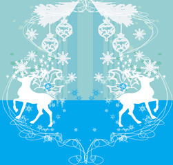 Merry Christmas card with snowflakes and reindeers