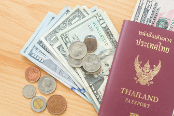 dollar bills and coins passport