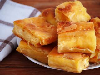 Homemade cheese strudel on plate