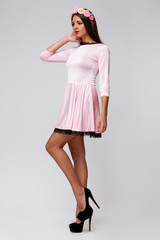 Fototapeta premium Beautiful woman on light grey background