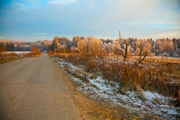 Beautiful autumn landscape, empty road