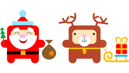 Cartoon Santa Claus and Reindeer