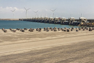 Windmills farm near brouwers-dam - Netherlands.