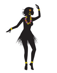 silhouette of dancing Hawaiian with beads