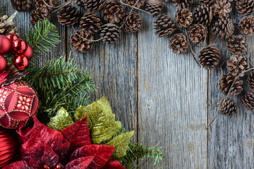 Christmas Decoration Over Wooden Background. Decorations over Ru