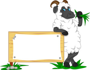 cute goat cartoon with blank sign