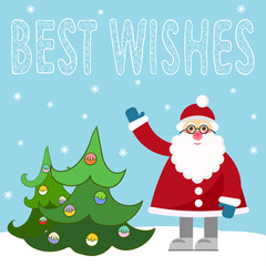 funny cartoon winter holidays greeting card with Santa Claus and
