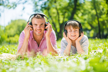 Father and son in park