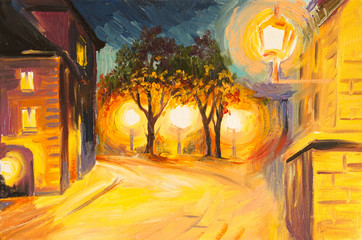 Oil Painting - evening street in Paris