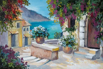 Ölgemälde auf Leinwand - schöne Häuser am Meer © Fresh Stock