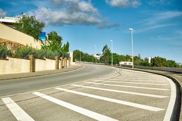 Empty street road in city with buildings