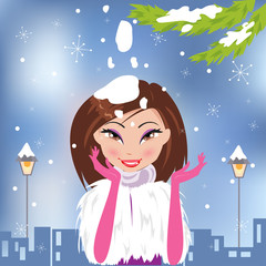 Christmas vector illustrations with a beautiful girl