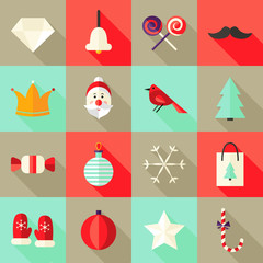 Christmas Square Flat Icons Set 1 Red and Mint