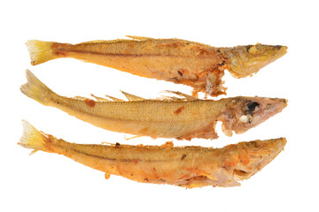 Crispy Deep Fried Fishes Isolated On White Background