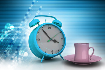 Alarm clock with cup of tea