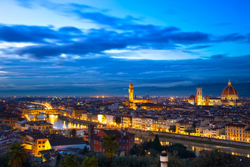 Florence or Firenze sunset aerial cityscape. Panorama view from
