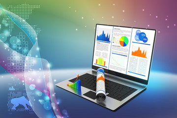 Laptop showing a financial report