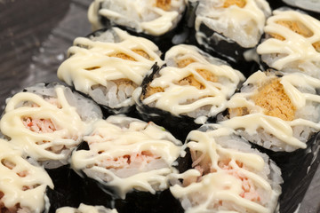 Some sushi on wood background